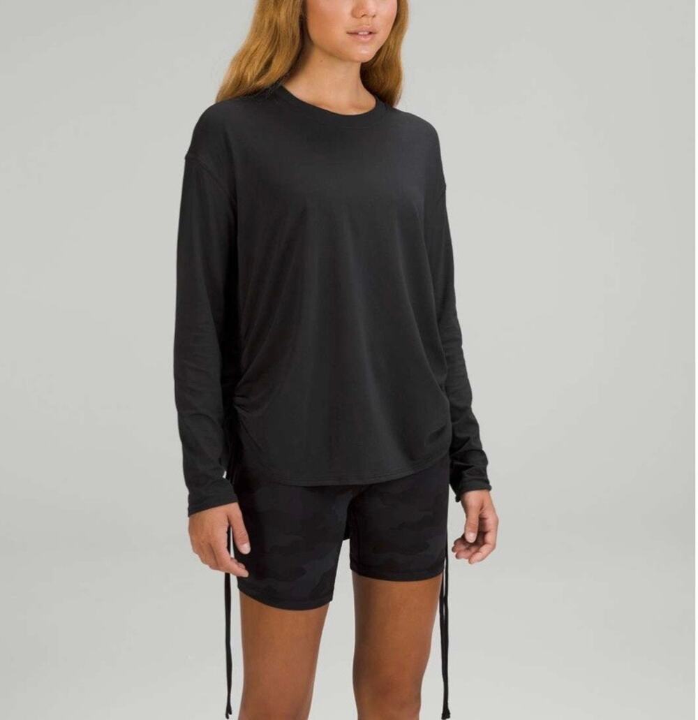 Lululemon Women's Black Pima Cotton Side-Cinch Long Sleeve Shirt Size 6